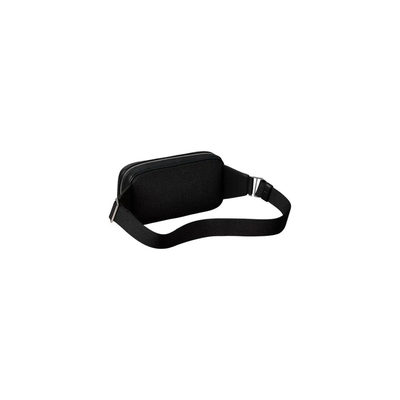 Calvin Klein men perforated black waistbag with textured polyurethane and silver-toned minimalist hardware
