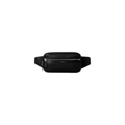 Calvin Klein men perforated waistbag in black textured leather with silver zipper made of polyurethane