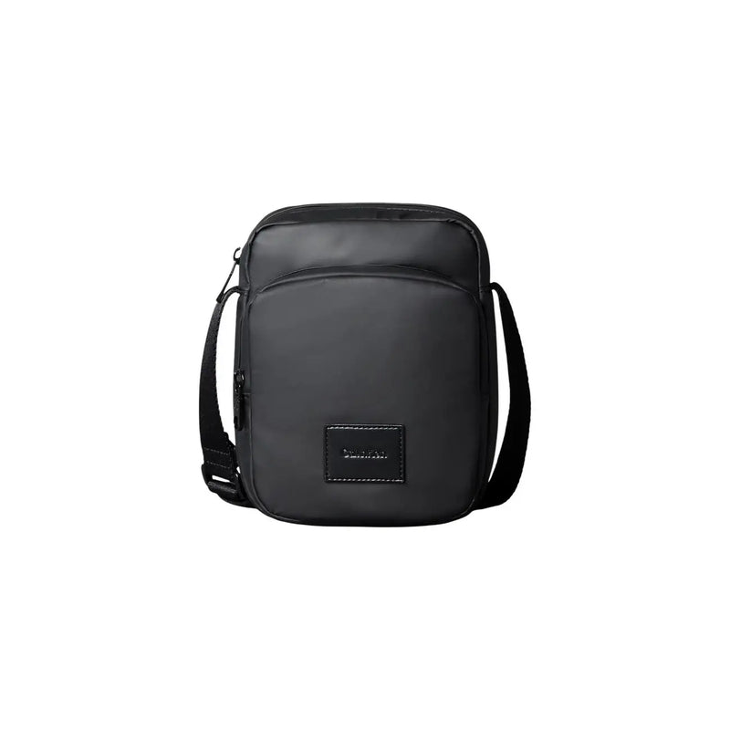 Black calvin klein men puffer utility reporter bag with sleek minimalist design and subtle front brand patch size w16