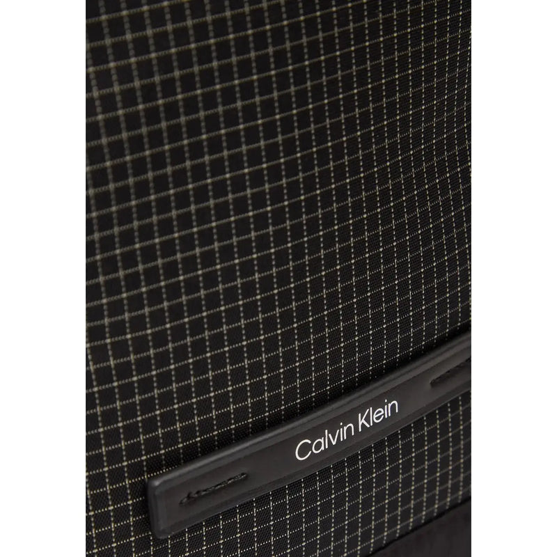 Calvin Klein men shoulder bag black polyamide with subtle grid pattern and sleek modern design 20x36x5 cm
