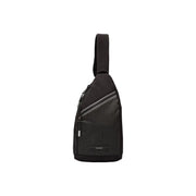 Calvin Klein men shoulder bag black polyamide with subtle grid pattern and gray accent stripes 20x36x5 cm