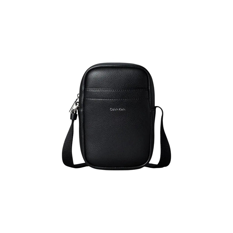 Black calvin klein men shoulder bag in textured polyurethane leather with minimalist design 11.5x18x5 cm