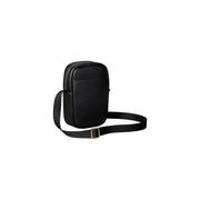 Calvin Klein men shoulder bag black polyurethane with textured leather crossbody design silver buckle adjustable strap