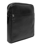 Black leather Calvin Klein men shoulder bag with embossed ck logos made of polyurethane measuring W18 x H21 cm