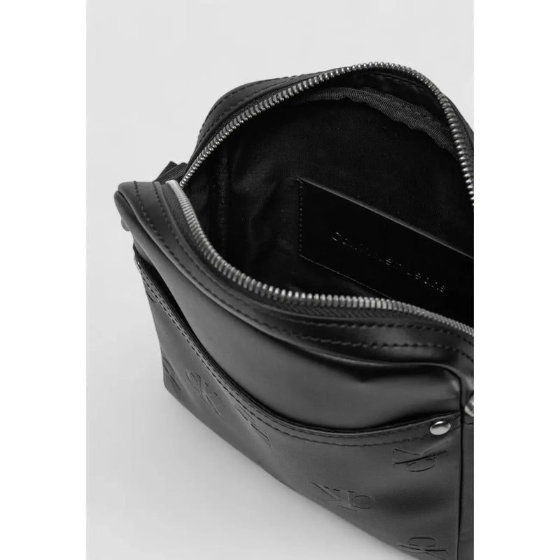 Calvin Klein men shoulder bag black polyurethane with embossed logo detailing and crossbody design