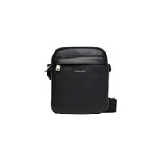 Black Calvin Klein men shoulder bag with textured leather and silver-toned zipper pockets measuring 18x23x7 cm