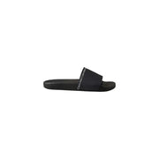 Black calvin klein men slippers with polyurethane slide sandal, sleek minimalist design and white logo on strap