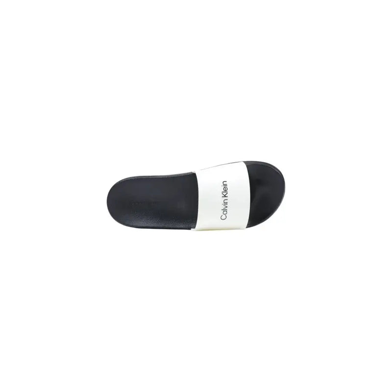 Black and white Calvin Klein men slippers black open toe slide sandal with minimalist polyurethane design