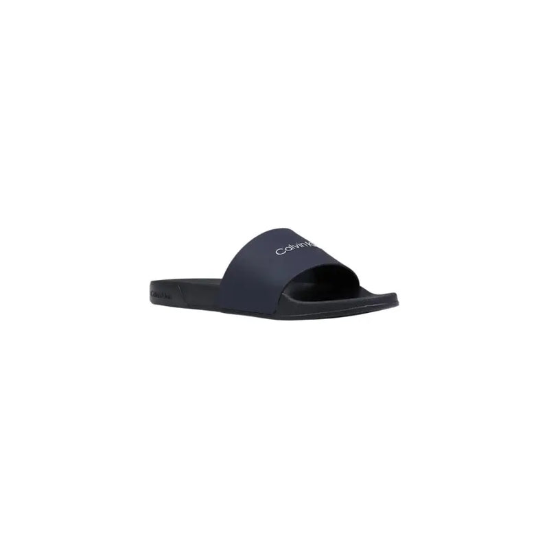 Calvin Klein men slippers black polyurethane slide sandal with minimalist design and subtle white logo on strap
