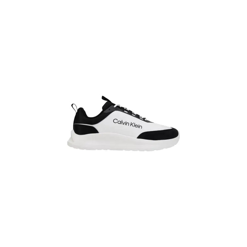 Calvin Klein men sneakers in white and black featuring a sleek modern design with polyester lace up material