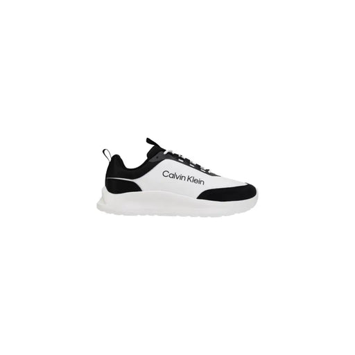 Calvin Klein men sneakers in white and black featuring a sleek modern design with polyester lace up material