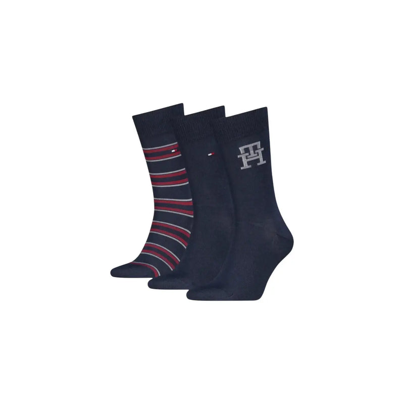 Navy blue tommy hilfiger crew socks with striped and logo designs combining style and comfort in cotton blend