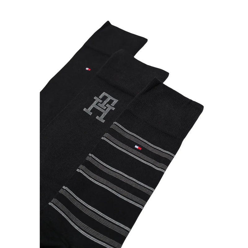 Black tommy hilfiger cotton socks with textured th logo and horizontal stripes in a calvin klein men socks 3 pack black cotton stripe