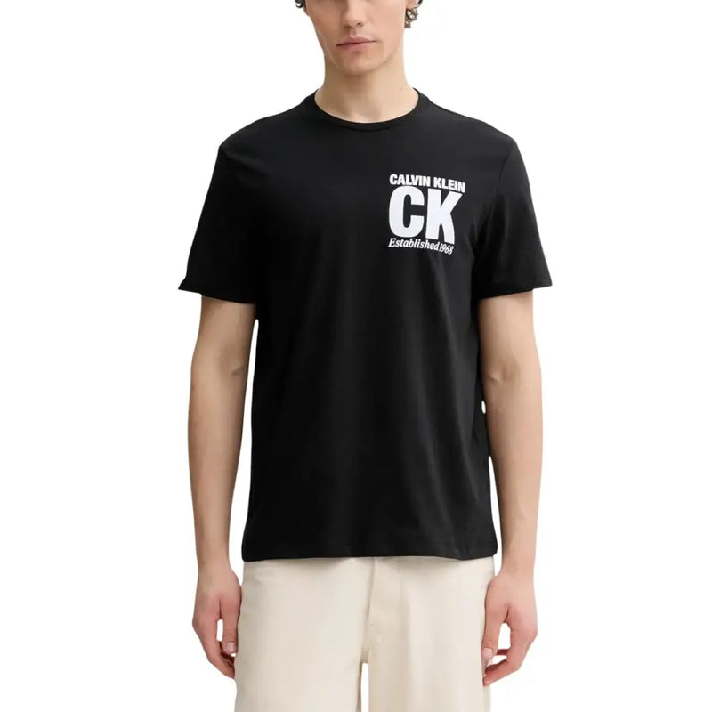 Calvin Klein men t-shirt in black cotton featuring a white ck established 1960 logo on the chest