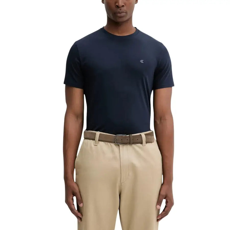 Navy blue Calvin Klein men short-sleeved cotton t-shirt with small embroidered logo on the left chest