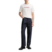 Calvin Klein men t-shirt in white cotton with pink logo text and classic crew neck design