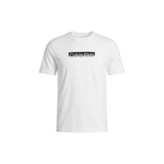 Calvin Klein men t-shirt in white cotton featuring a black rectangular logo across the chest for casual wear