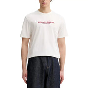 Calvin Klein men t-shirt white cotton with pink calvin klein established 1969 logo printed across the chest