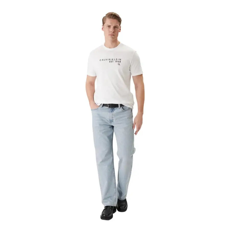 Calvin Klein men t shirt white cotton round neck with black calvin klein est 1968 logo and ck emblem on chest