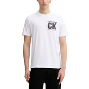 Calvin Klein men t-shirt white cotton with bold black ck logo and established 1986 text on the chest