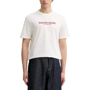 Calvin Klein men t-shirt white cotton with pink calvin klein established 1969 logo printed across the chest