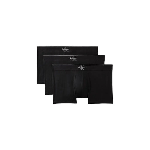 Black calvin klein boxer briefs with subtle white logo on waistband in cotton for men underwear use