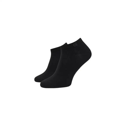 Black calvin klein men ankle socks showing the back with a subtle logo on the heel for daily wear