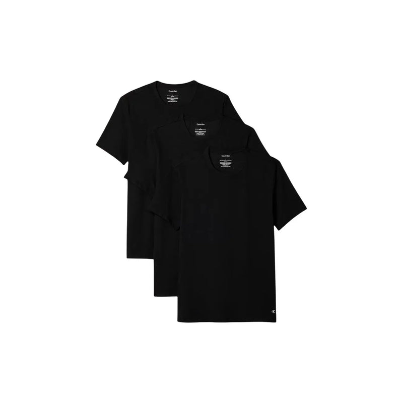Black Calvin Klein short-sleeved t-shirts with minimalist design and subtle branding on collar and hem for men underwear