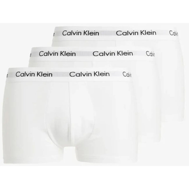 Calvin Klein men’s white boxer briefs with black logo trim designed for comfortable everyday wear