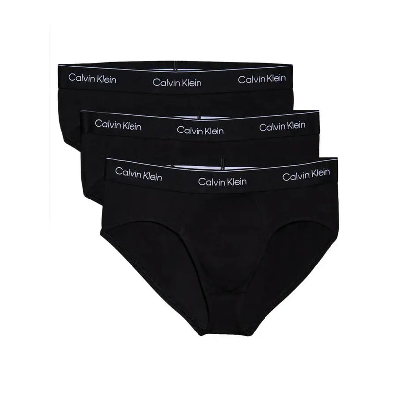Noir Calvin Klein Slips pour hommes avec bordure logo blanche, conçus pour un confort quotidien.