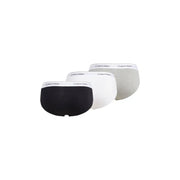 Calvin Klein Lot de trois slips pour hommes, coloris noir, blanc et gris chiné, avec ceinture élastique signature.