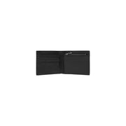 Calvin Klein men wallet black leather bi fold with multiple card slots and a zippered compartment