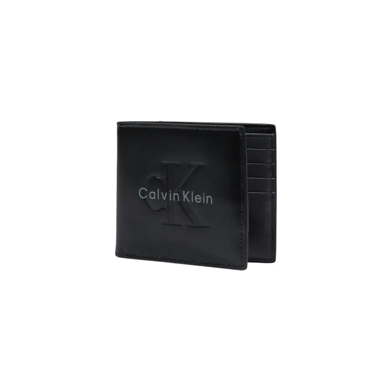 Black Calvin Klein men wallet with embossed logo and stitched edges made of leather for everyday use