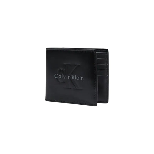 Schwarz Calvin Klein Herren-Geldbörse aus Leder mit geprägtem Logo und genähten Kanten für den täglichen Gebrauch