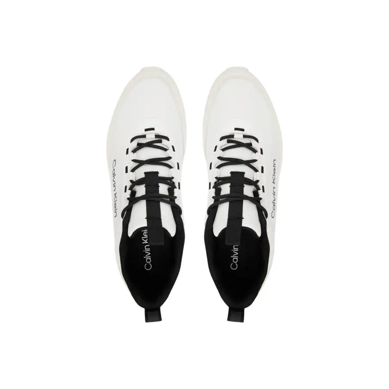Calvin klein men white polyester lace up sneakers with black laces and branding details visible