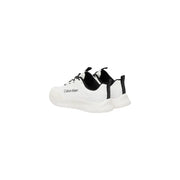 Calvin Klein men white polyester lace up sneakers with black laces heel tabs and branding on the side
