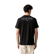 Calvin klein mens black cotton t shirt classic fit showing back with white calvin klein logo and ck monogram printed