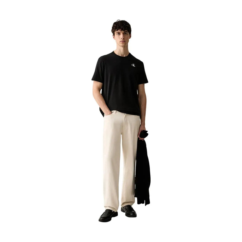 Calvin Klein mens black cotton t shirt classic fit with a small white logo on the chest front side