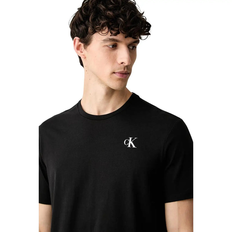 Calvin Klein mens black cotton t shirt with classic fit and white ck logo embroidered on the left chest