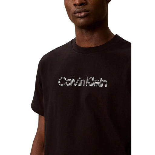 Calvin Klein mens black cotton t shirt classic fit with white outlined logo across the chest