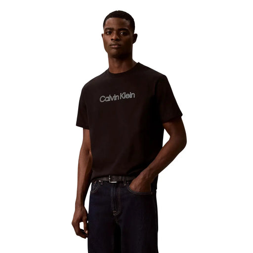 Black calvin klein mens classic fit cotton t shirt featuring a white logo across the chest