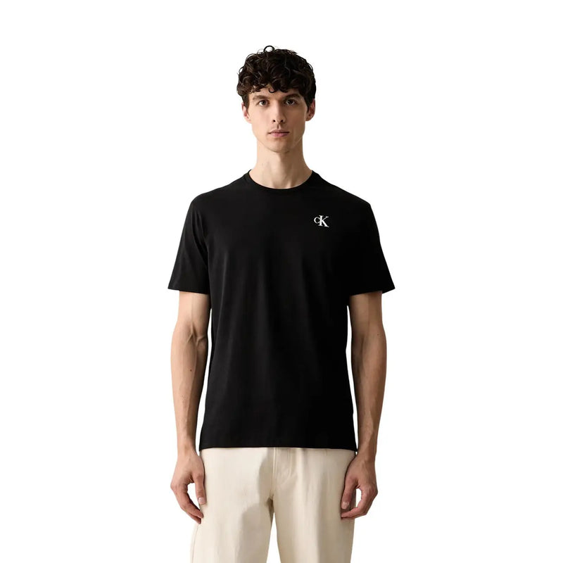 Calvin Klein mens black cotton t shirt classic fit with small white CK logo on the left chest