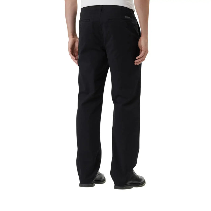 Calvin klein mens black cotton chino trousers with a straight-leg cut and subtle stitching details
