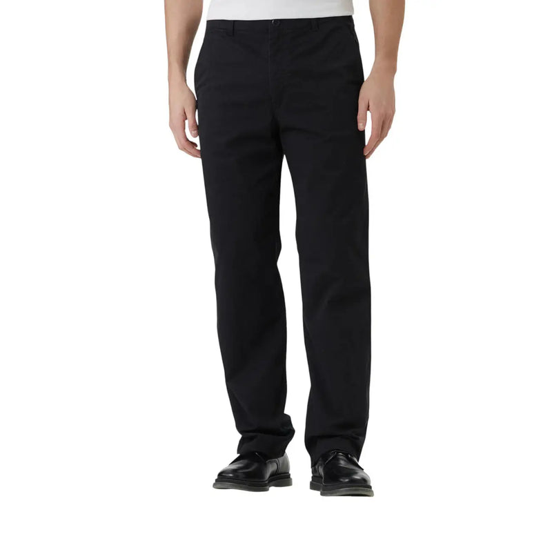 Calvin Klein mens black cotton chinos with classic straight-leg cut and subtle stitching details shown from the back