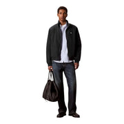Calvin klein mens black leather tote bag with top handles and structured minimalist design