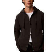 Calvin klein mens grey cotton hooded sweatshirt with black zip-up hoodie featuring drawstrings and front pockets