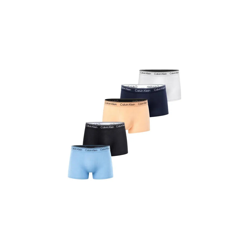 Set of five calvin klein men’s low rise briefs in solid light blue black peach navy and white colors for everyday use