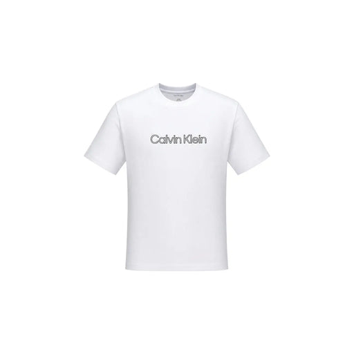 Calvin Klein mens white cotton t shirt with a minimalist black logo across the chest