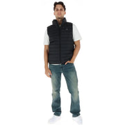 Calvin Klein puffer jacket for men in black with quilted texture, high collar and front zipper, front view