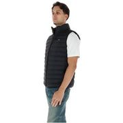 Calvin Klein puffer jacket for men in black quilted fabric with high collar and front zipper, front view
